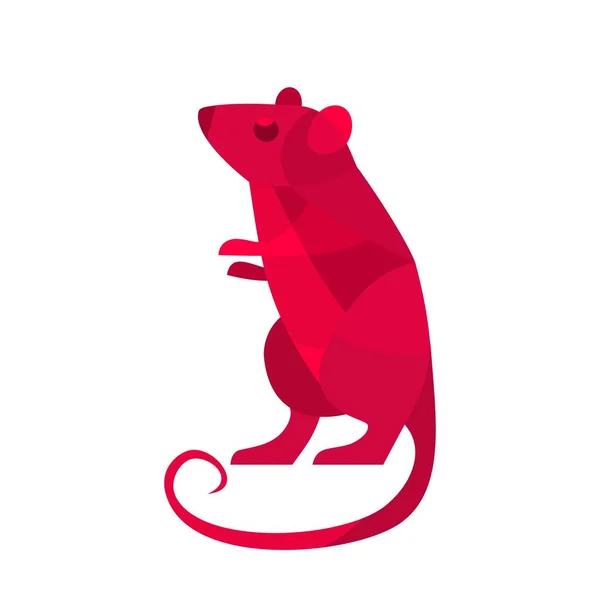 Tikus merah. Simbol Cina 2020 tahun baru. Ilustrasi datar warna vektor - Stok Vektor