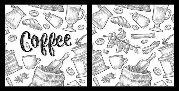 Seamless pattern coffee. Vector vintage monochrome engraving — Stock Vector