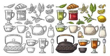 Çay hazırla. Renkli oymacılık. Beyaz arkaplanda izole