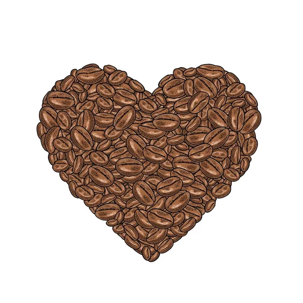 Coffee beans composition heart shaped. Vintage vector color engraving — Stock Vector
