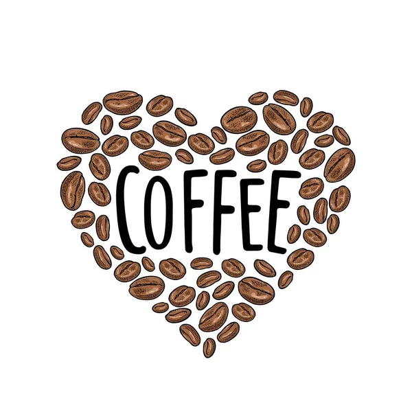 Склад кавових зерен у формі серця. Урожай векторний колір гравюра — стоковий вектор