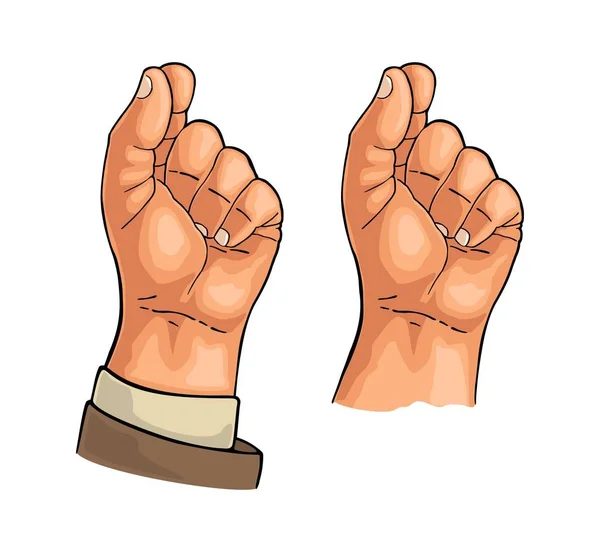 Mano masculina sosteniendo una tarjeta virtual. Color vectorial grabado vintage — Vector de stock