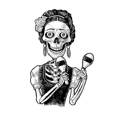 Marakas. Vintage illüstrasyon oyma siyah. Beyaz arka plan üzerinde izole.