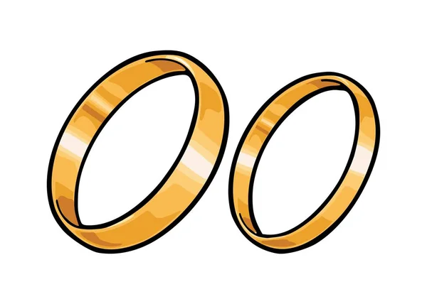 Dva zlaté snubní prsteny. Barevná vektorová plochá ilustrace — Stockový vektor
