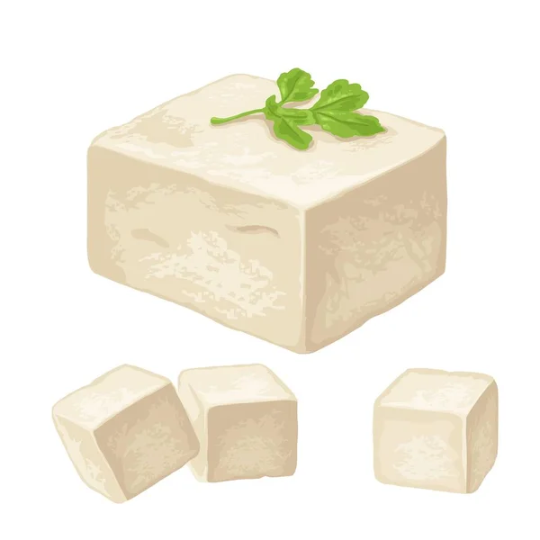 Tofu. Vector kleur platte illustratie geïsoleerd op witte achtergrond. — Stockvector