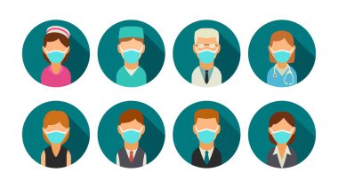 Simge erkek ve kadın doktor karakter ve iş avatarlarını ayarla.