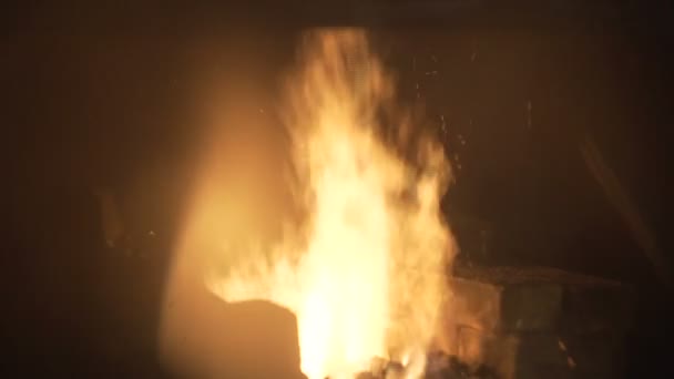 Quemar fuego con leña — Vídeos de Stock