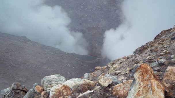Kráter aktivní sopky, kouřová pára. Kamčatka — Stock video