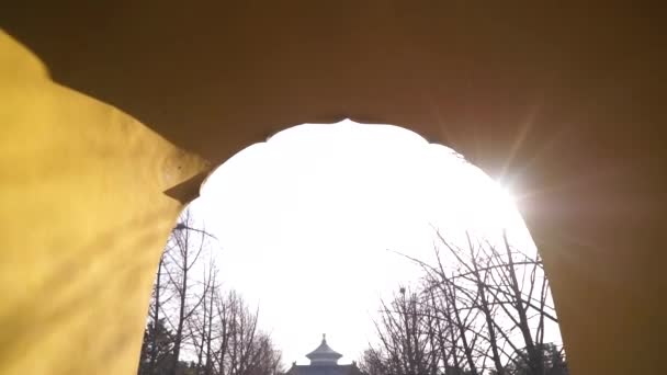 Beijing, China 3 januari 2020. Mensen lopen in een Park in de buurt van de tempel van de hemel in Beijing in de winter zonnige dag. — Stockvideo
