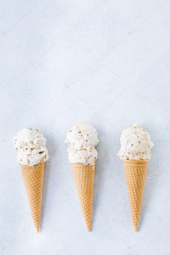 Walnut ice cream cones on a table