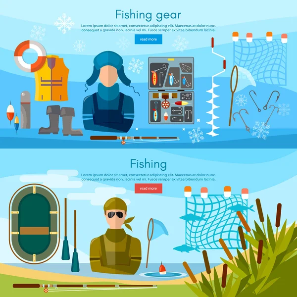 Summer and winter fishing banner, professional fishing