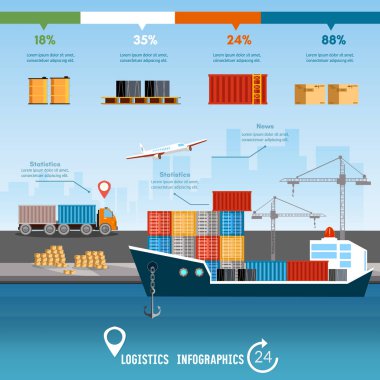 Sea transportation logistic infographics. Global delivery