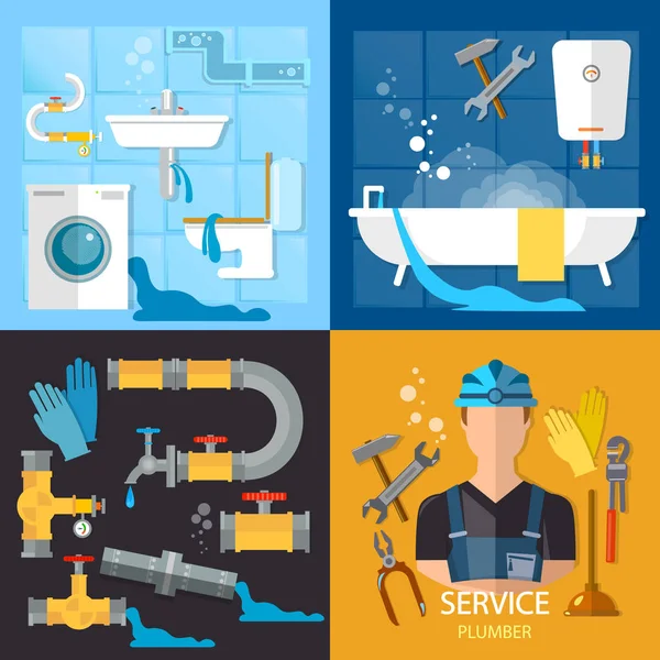 Plumbing service set. Professional plumber, different tools — Stock Illustration Plumbing service set. Professional plumber, different tools Royalty Free Stock Vectors