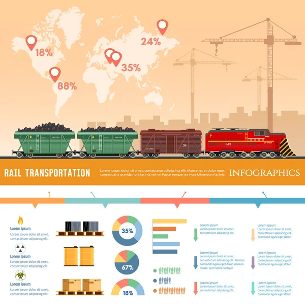 Freight trains infographics. Cargo train with coal