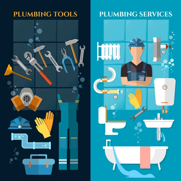 Plumbing service banner. Plumber different tools and accessories — Stock Illustration Plumbing service banner. Plumber different tools and accessories Stock Illustration