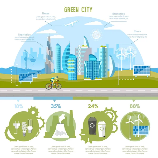 Green city infographic. Eco city background urban landscape — Stock Illustration Green city infographic. Eco city background urban landscape Royalty Free Stock Vectors