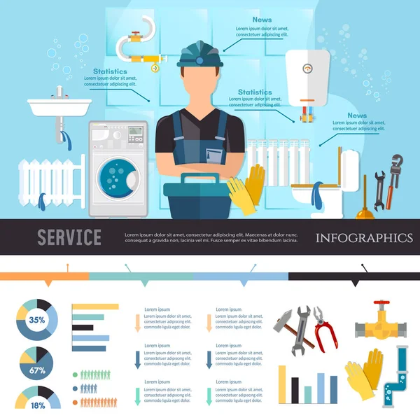 Plumbing service different tools and accessories infographics — Stock Illustration Plumbing service different tools and accessories infographics Stock Vector