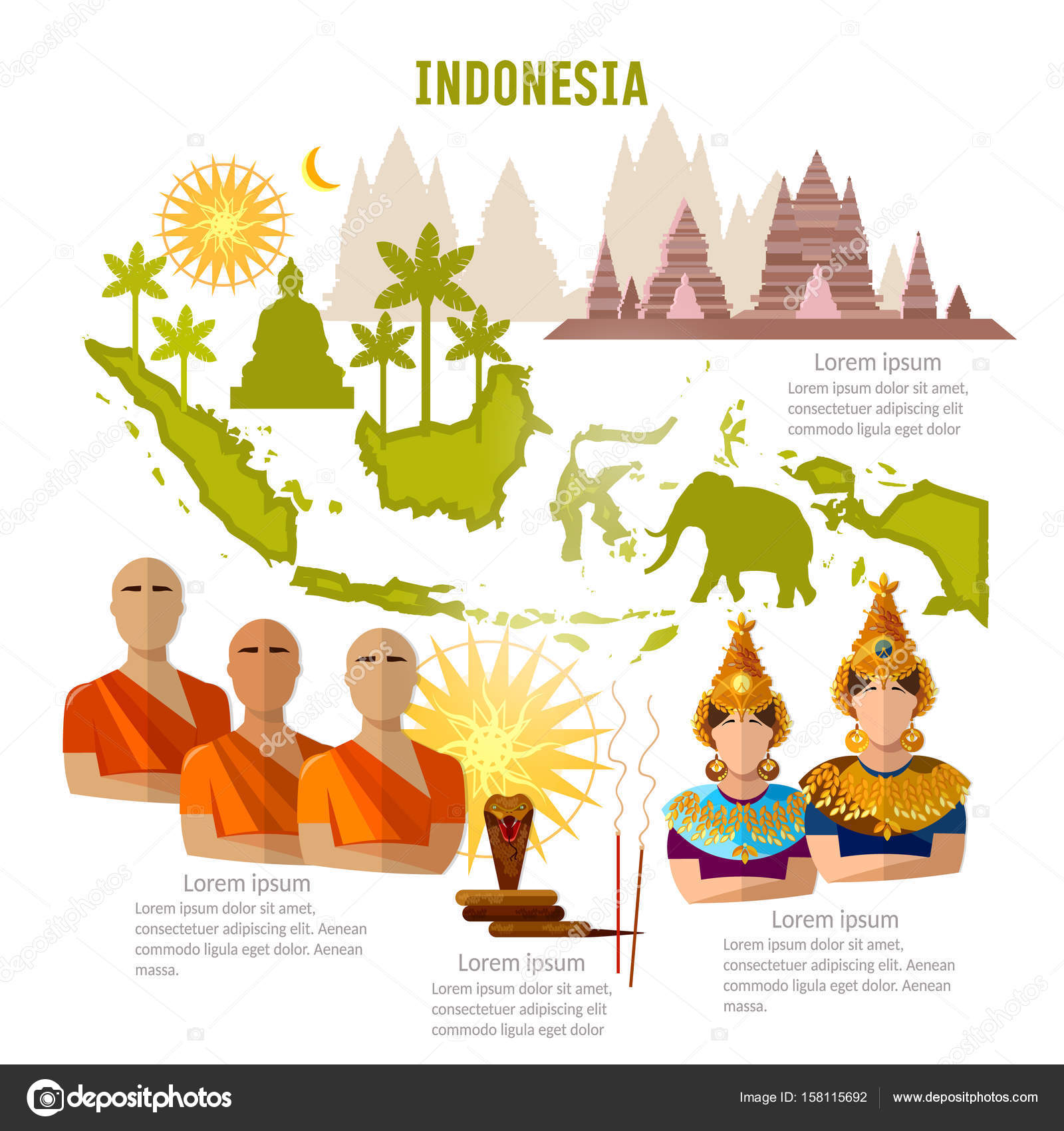 Indonesia infographics. sights, culture, traditions, map, people — Stock Vector © Matriyoshka Indonesia infographics. sights, culture, traditions, map, people — Stock Vector © Matriyoshka