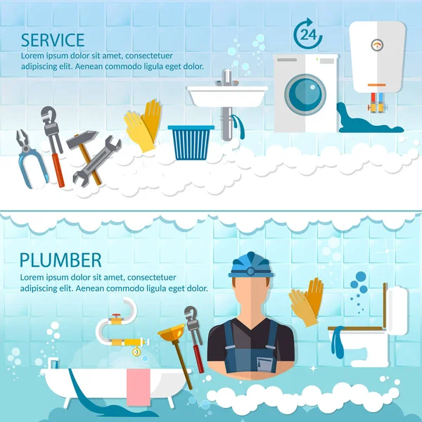 Professional plumber banner plumbing service different tools — Stock Illustration Professional plumber banner plumbing service different tools Royalty Free Stock Vectors