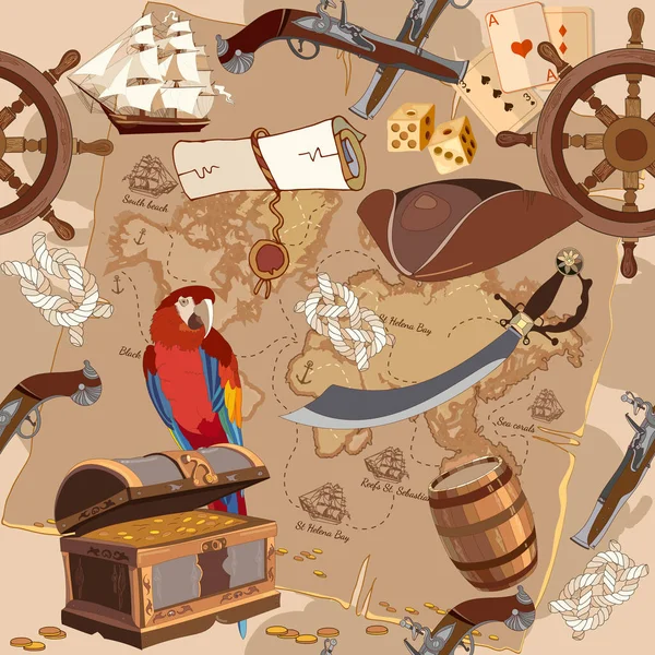 Old pirate treasure map. Adventure stories background — Stock Vector