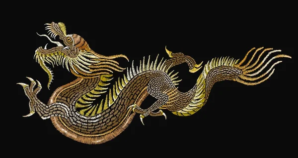 Embroidery golden chinese dragons. Classical embroidery - Stock Image ...