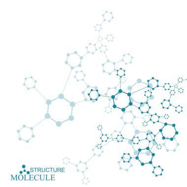 Yapı molekülü ve iletişim DNA, atom, nöronlar. Tasarımın için bilim konsepti. Noktalarla birleştirilmiş çizgiler. Tıp, teknoloji, kimya, bilim geçmişi. Vektör illüstrasyonu.