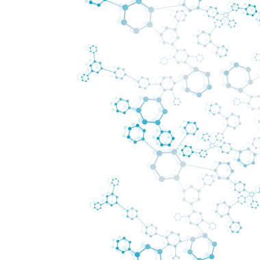 Yapı molekülü ve iletişim DNA, atom, nöronlar. Tasarımın için bilim konsepti. Noktalarla birleştirilmiş çizgiler. Tıp, teknoloji, kimya, bilim geçmişi. Vektör illüstrasyonu.