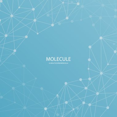 Yapı molekülü ve iletişim DNA, atom, nöronlar. Tasarımın için bilim konsepti. Noktalarla birleştirilmiş çizgiler. Tıp, teknoloji, kimya, bilim geçmişi. Vektör illüstrasyonu.