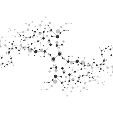 Yapı molekülü ve iletişim DNA, atom, nöronlar. Tasarımın için bilim konsepti. Noktalarla birleştirilmiş çizgiler. Tıp, teknoloji, kimya, bilim geçmişi. Vektör illüstrasyonu.