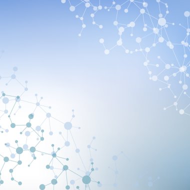 Yapı molekülü ve iletişim DNA, atom, nöronlar. Tasarımın için bilim konsepti. Noktalarla birleştirilmiş çizgiler. Tıp, teknoloji, kimya, bilim geçmişi. Vektör illüstrasyonu.