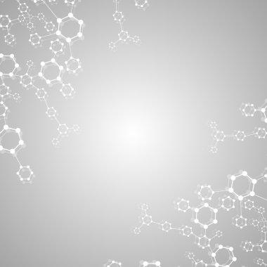 Yapı molekülü ve iletişim DNA, atom, nöronlar. Tasarımın için bilim konsepti. Noktalarla birleştirilmiş çizgiler. Tıp, teknoloji, kimya, bilim geçmişi. Vektör illüstrasyonu.