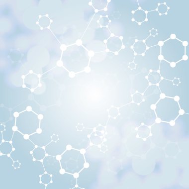 Yapı molekülü ve iletişim DNA, atom, nöronlar. Tasarımın için bilim konsepti. Noktalarla birleştirilmiş çizgiler. Tıp, teknoloji, kimya, bilim geçmişi. Vektör illüstrasyonu.