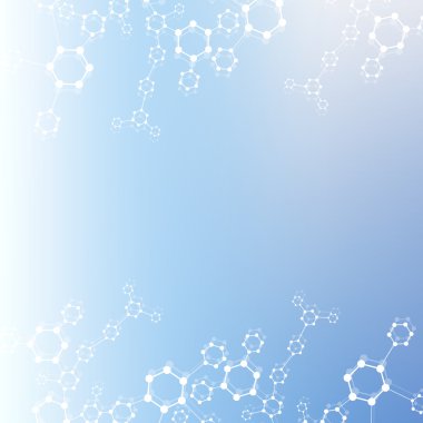 Yapı molekülü ve iletişim DNA, atom, nöronlar. Tasarımın için bilim konsepti. Noktalarla birleştirilmiş çizgiler. Tıp, teknoloji, kimya, bilim geçmişi. Vektör illüstrasyonu.