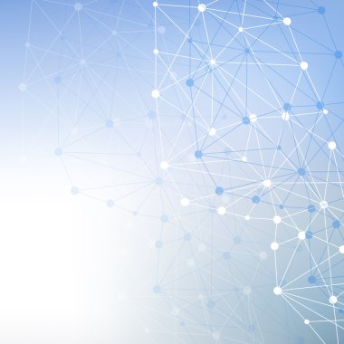 Yapı molekülü ve iletişim DNA, atom, nöronlar. Tasarımın için bilim konsepti. Noktalarla birleştirilmiş çizgiler. Tıp, teknoloji, kimya, bilim geçmişi. Vektör illüstrasyonu.