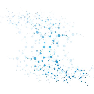 Yapı molekülü ve iletişim DNA, atom, nöronlar. Tasarımın için bilim konsepti. Noktalarla birleştirilmiş çizgiler. Tıp, teknoloji, kimya, bilim geçmişi. Vektör illüstrasyonu.