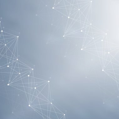 Yapı molekülü ve iletişim DNA, atom, nöronlar. Tasarımın için bilim konsepti. Noktalarla birleştirilmiş çizgiler. Tıp, teknoloji, kimya, bilim geçmişi. Vektör illüstrasyonu.