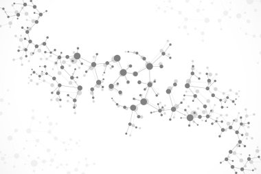 Yapı molekülü ve iletişim DNA, atom, nöronlar. Tasarımın için bilim konsepti. Noktalarla birleştirilmiş çizgiler. Tıp, teknoloji, kimya, bilim geçmişi. Vektör illüstrasyonu.