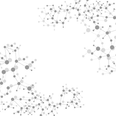 Yapı molekülü ve iletişim DNA, atom, nöronlar. Tasarımın için bilim konsepti. Noktalarla birleştirilmiş çizgiler. Tıp, teknoloji, kimya, bilim geçmişi. Vektör illüstrasyonu.