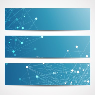 Soyut geometrik molekül ve iletişim afiş. Bilim ve teknoloji tasarım, Dna yapısı, kimya, tıbbi geçmişi, iş, Web sitesi