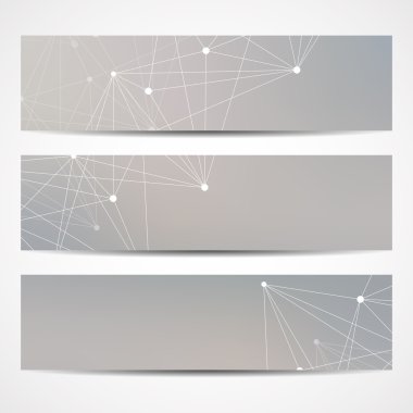 Soyut geometrik molekül ve iletişim afiş. Bilim ve teknoloji tasarım, Dna yapısı, kimya, tıbbi geçmişi, iş, Web sitesi