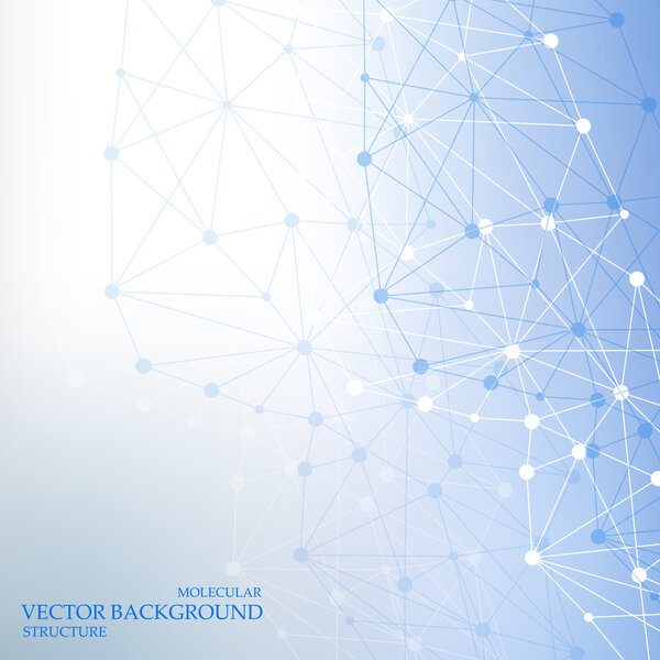 Структурная молекула и коммуникационная ДНК, атом, нейроны. Научная концепция вашего дизайна. Связанные линии с точками. Медицинский, технологический, химический, научный фон. Векторная иллюстрация.