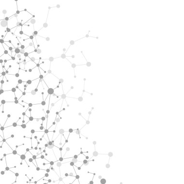 Yapı molekülü ve iletişim DNA, atom, nöronlar. Tasarımın için bilim konsepti. Noktalarla birleştirilmiş çizgiler. Tıp, teknoloji, kimya, bilim geçmişi. Vektör illüstrasyonu.