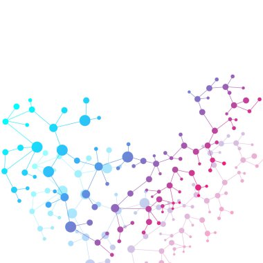 Yapı molekülü ve iletişim DNA, atom, nöronlar. Tasarımın için bilim konsepti. Noktalarla birleştirilmiş çizgiler. Tıp, teknoloji, kimya, bilim geçmişi. Vektör illüstrasyonu.