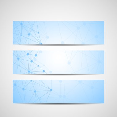 Soyut geometrik molekül ve iletişim afiş. Bilim ve teknoloji tasarım, Dna yapısı, kimya, tıbbi geçmişi, iş, Web sitesi