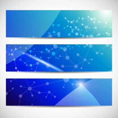 Soyut geometrik molekül ve iletişim afiş. Bilim ve teknoloji tasarım, Dna yapısı, kimya, tıbbi geçmişi, iş, Web sitesi