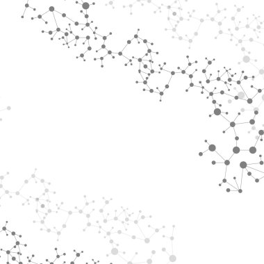 Yapı molekülü ve iletişim DNA, atom, nöronlar. Tasarımın için bilim konsepti. Noktalarla birleştirilmiş çizgiler. Tıp, teknoloji, kimya, bilim geçmişi. Vektör illüstrasyonu.