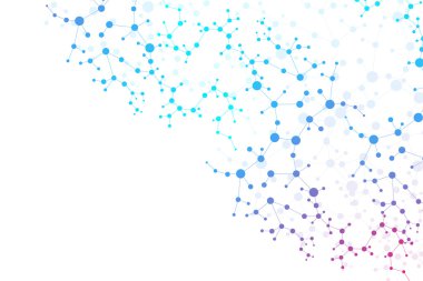 Yapı molekülü ve iletişim DNA, atom, nöronlar. Tasarımın için bilim konsepti. Noktalarla birleştirilmiş çizgiler. Tıp, teknoloji, kimya, bilim geçmişi. Vektör illüstrasyonu.