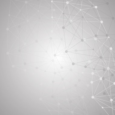 Yapı molekülü ve iletişim DNA, atom, nöronlar. Tasarımın için bilim konsepti. Noktalarla birleştirilmiş çizgiler. Tıp, teknoloji, kimya, bilim geçmişi. Vektör illüstrasyonu.