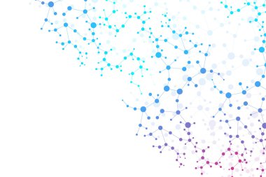 Yapı molekülü ve iletişim DNA, atom, nöronlar. Tasarımın için bilim konsepti. Noktalarla birleştirilmiş çizgiler. Tıp, teknoloji, kimya, bilim geçmişi. Vektör illüstrasyonu.