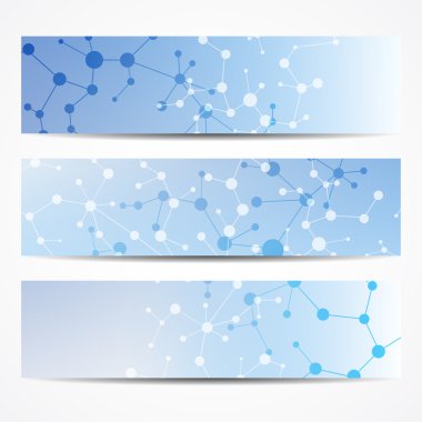 Soyut geometrik molekül ve iletişim afiş. Bilim ve teknoloji tasarım, Dna yapısı, kimya, tıbbi geçmişi, iş, Web sitesi